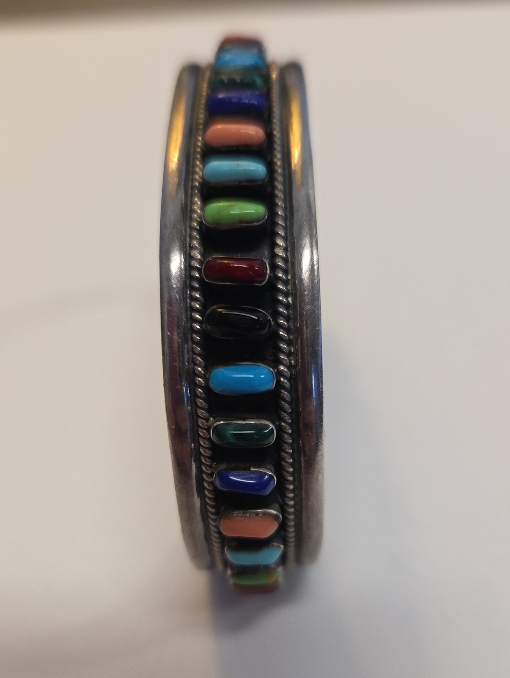 Vintage Taxco TC-92 Sterling Silver 33-Stone Raised Setting Cuff Bracelet - Picture 2 of 8